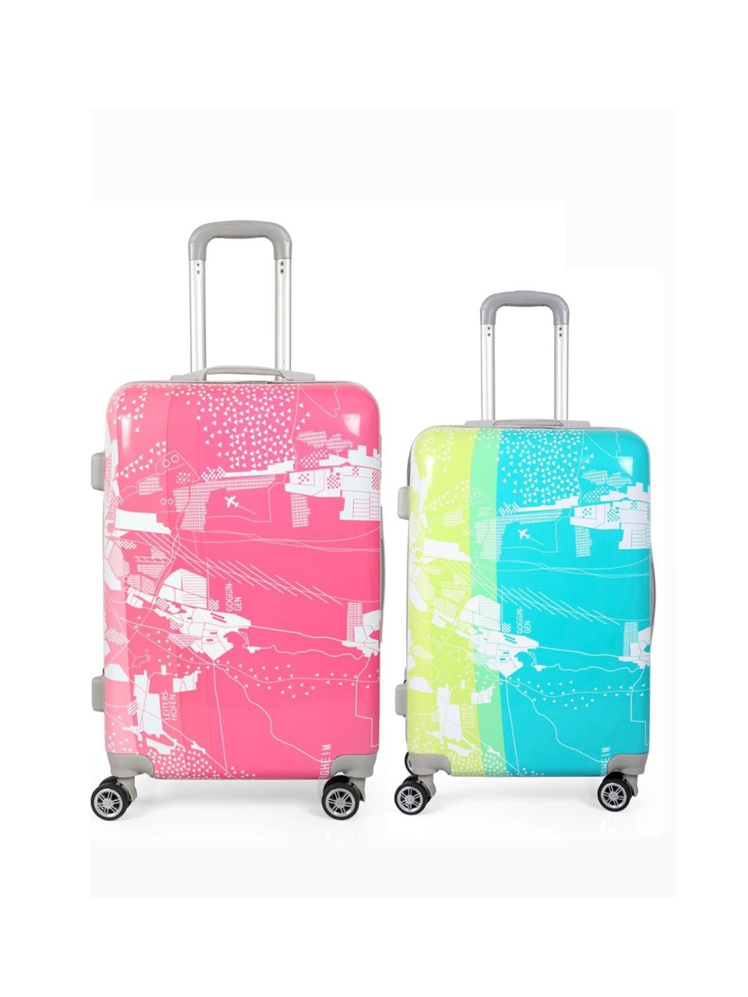 

Polo Class Unisex Set Of 2 Printed Hard Sided Trolley Suitcase, Pink