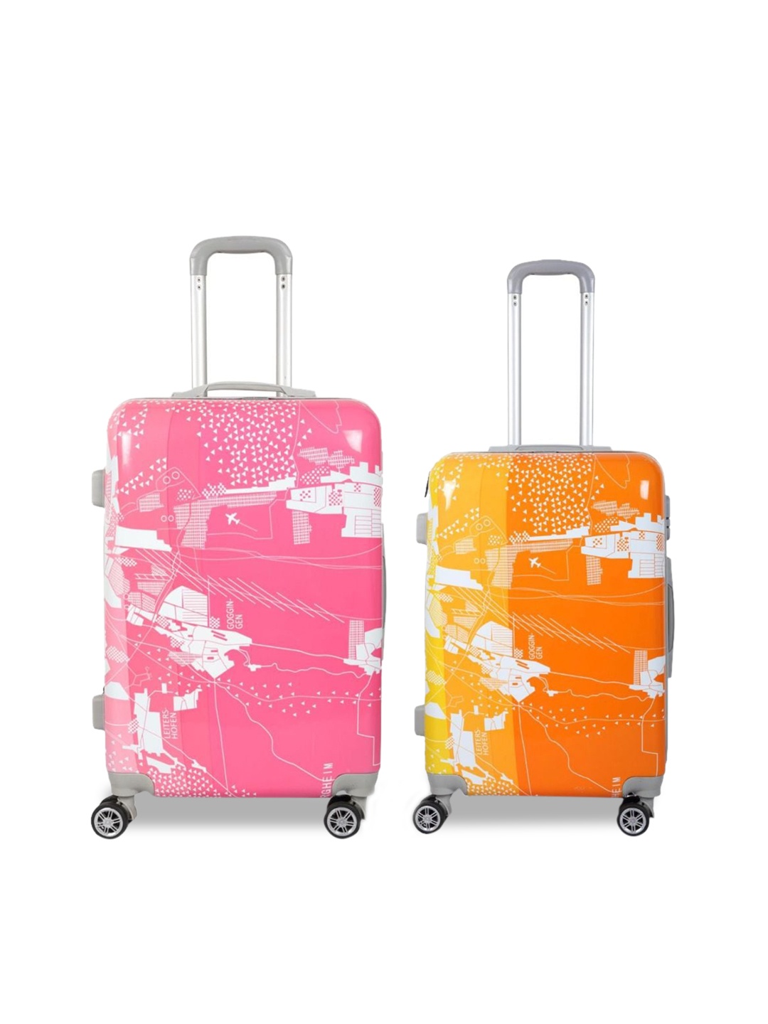 

Polo Class Unisex Set Of 2 Printed Hard Sided Trolley Suitcase, Pink