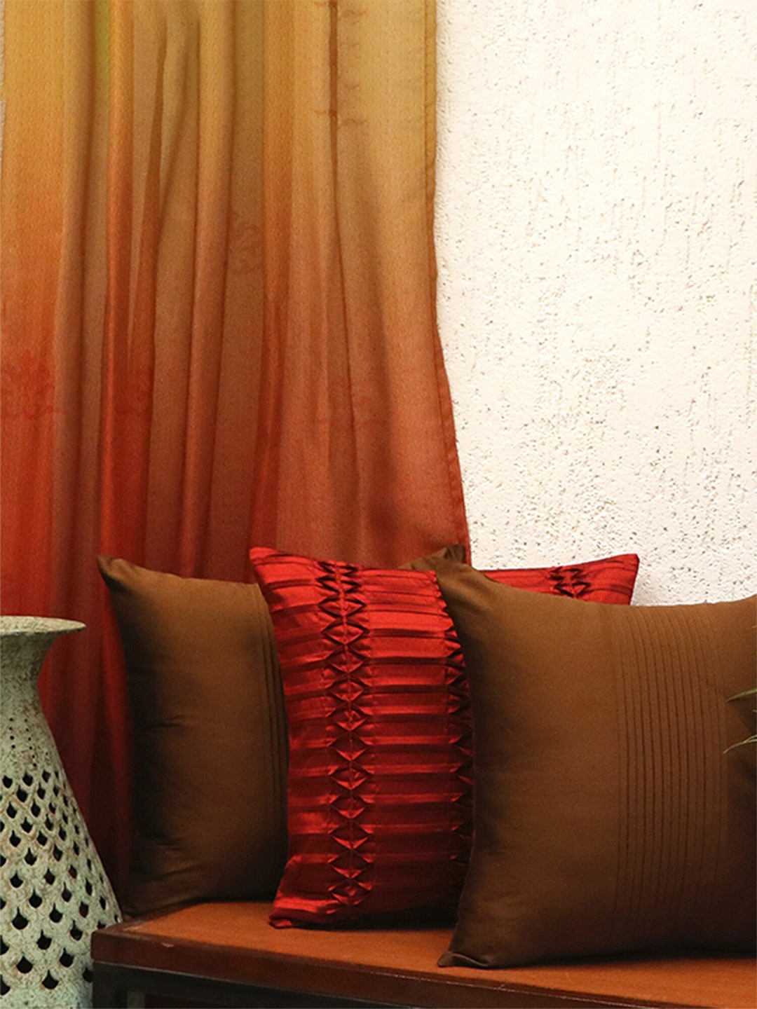 

ZEBA Maroon & Brown 3 Pieces Self Design Square Cushion Covers