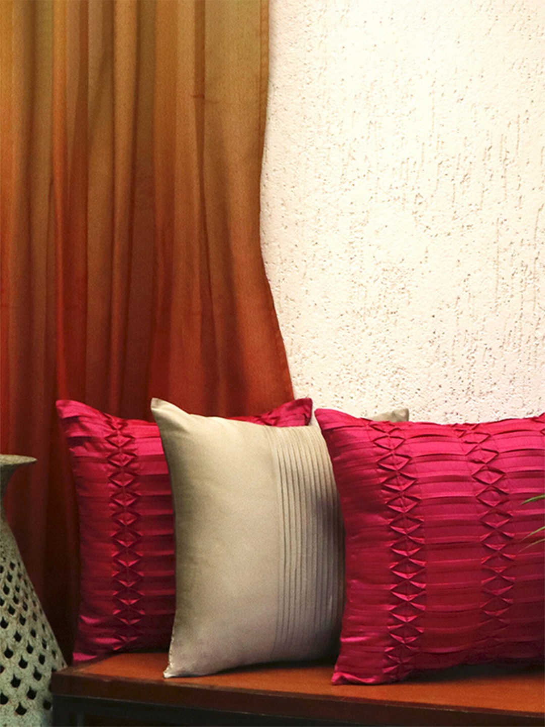 

ZEBA Pink & Grey 3 Pieces Self Design Square Cushion Covers