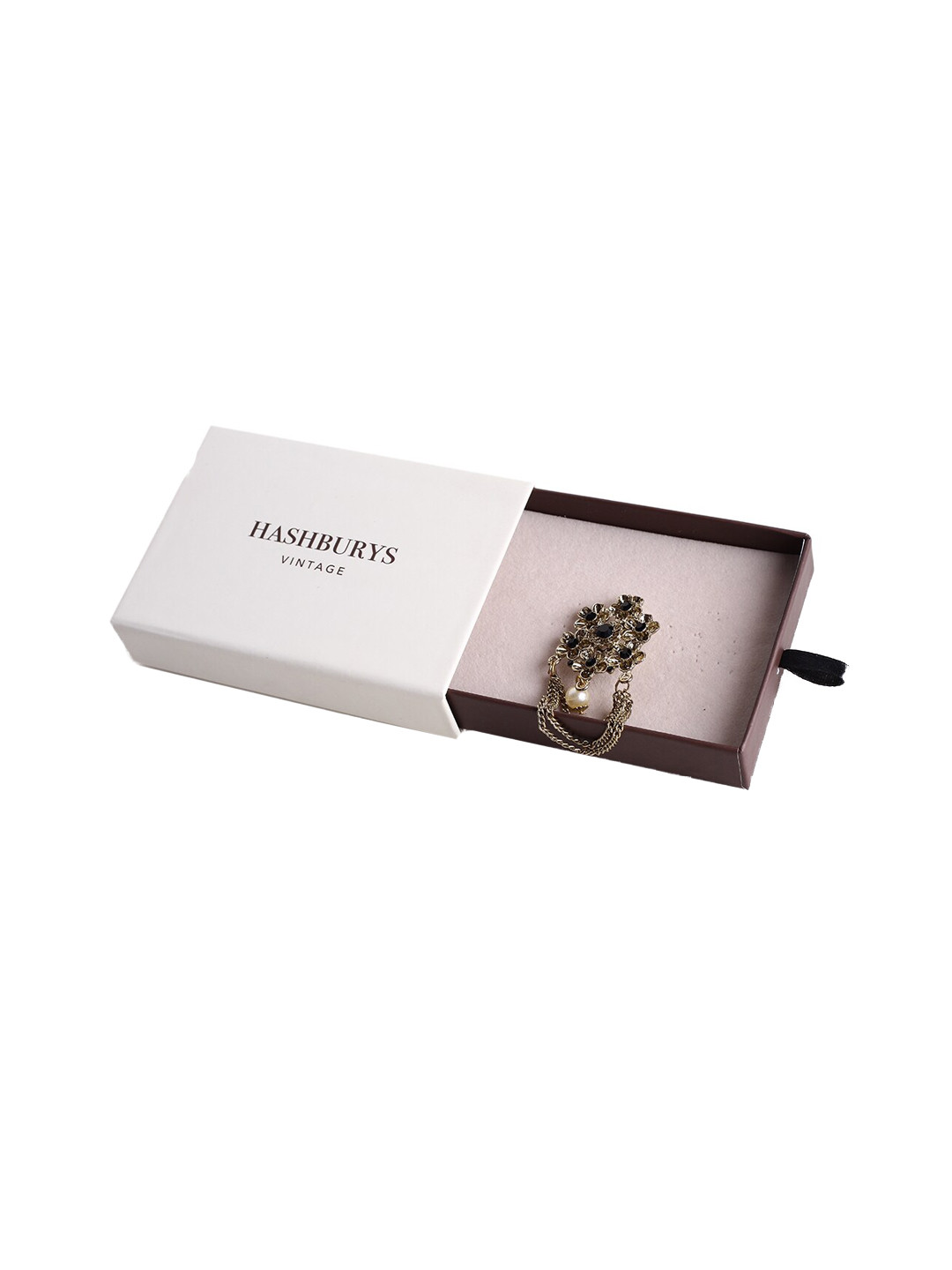 

Hashburys Stone-Studded & Beaded Design Brooch, Gold