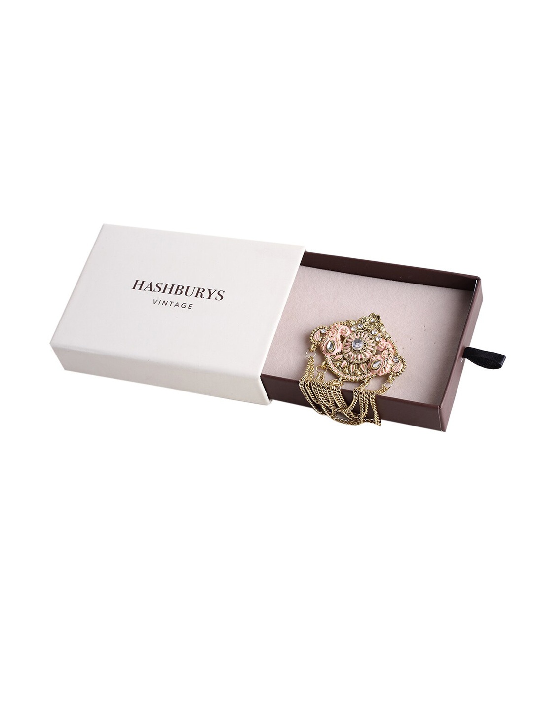 Hashburys Stone-Studded Chain Brooch, Gold
