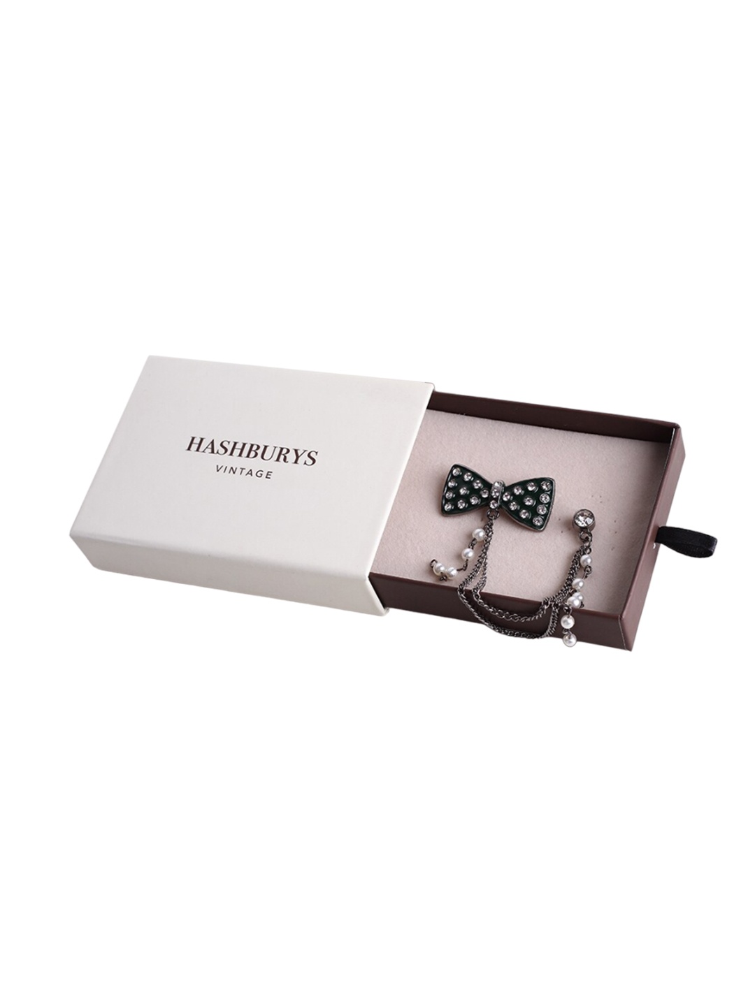 Hashburys Stone-Studded Chain Design Brooch, Silver