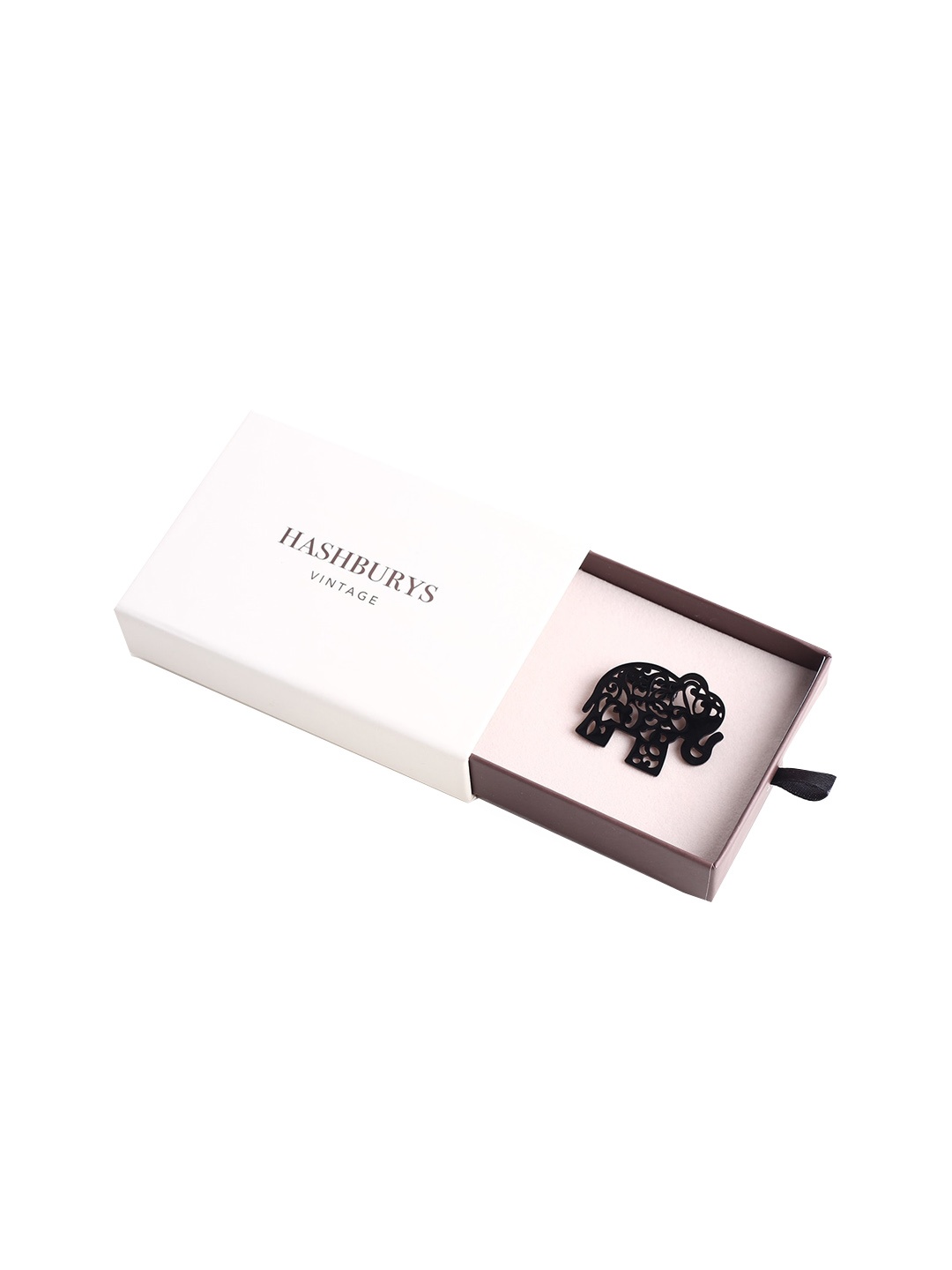 

Hashburys Elephant Design Brooch, Black