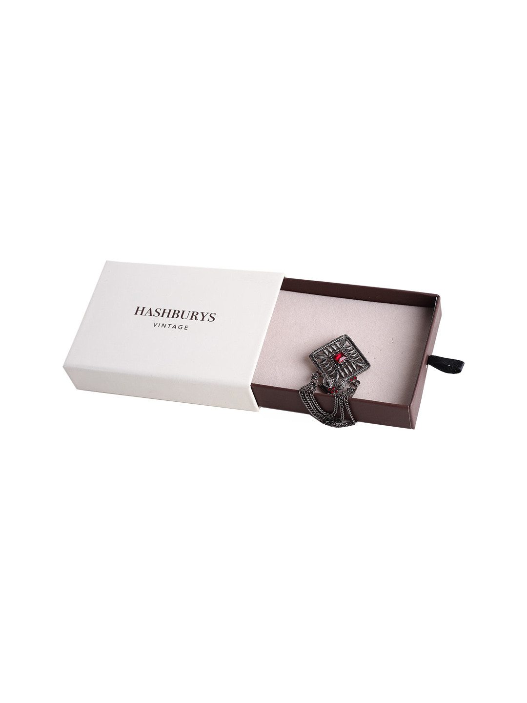 

Hashburys Textured & Stone-Studded Brooch, Grey