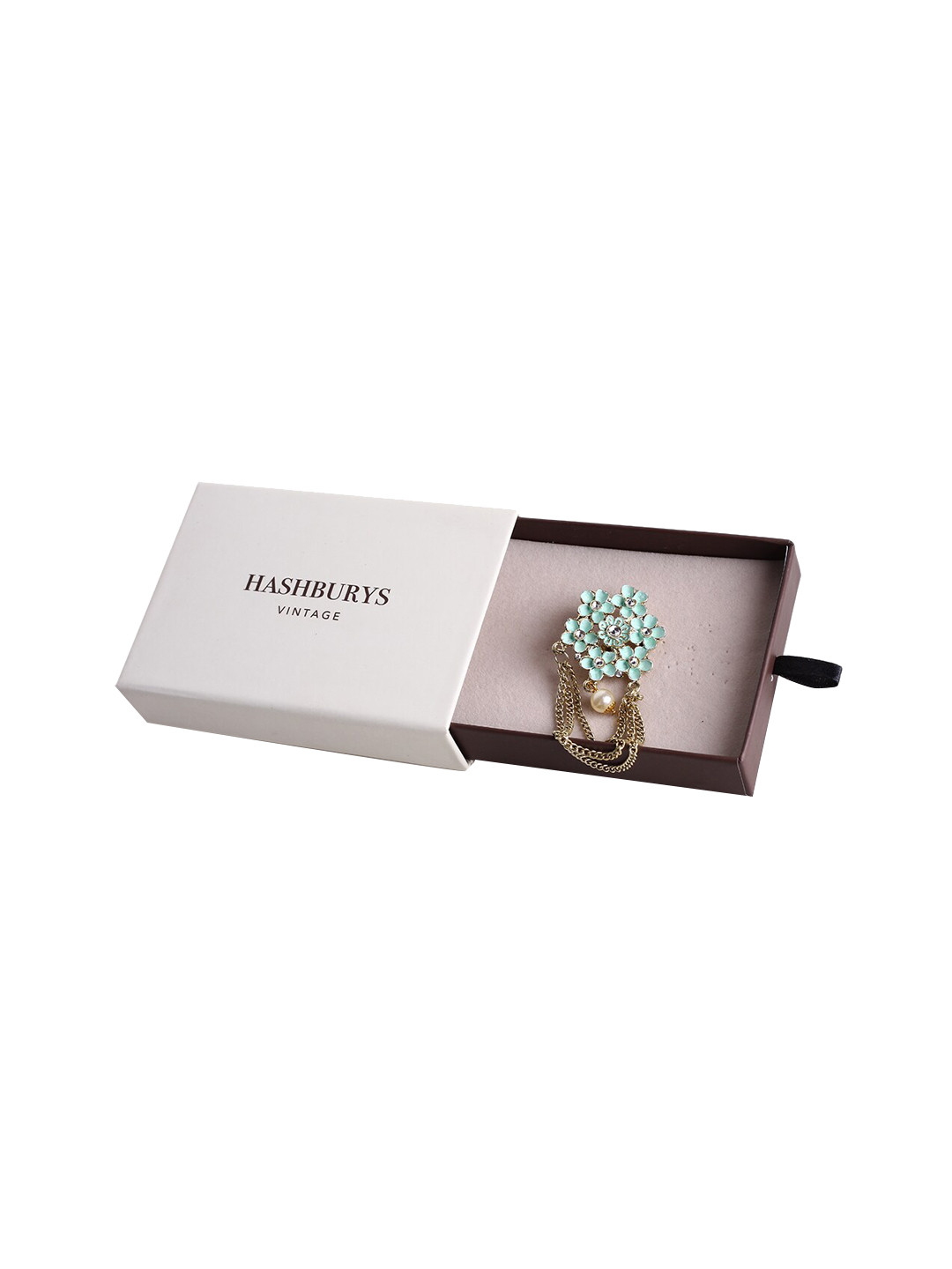 

Hashburys Stone-Studded Chain Design Brooch, Sea green