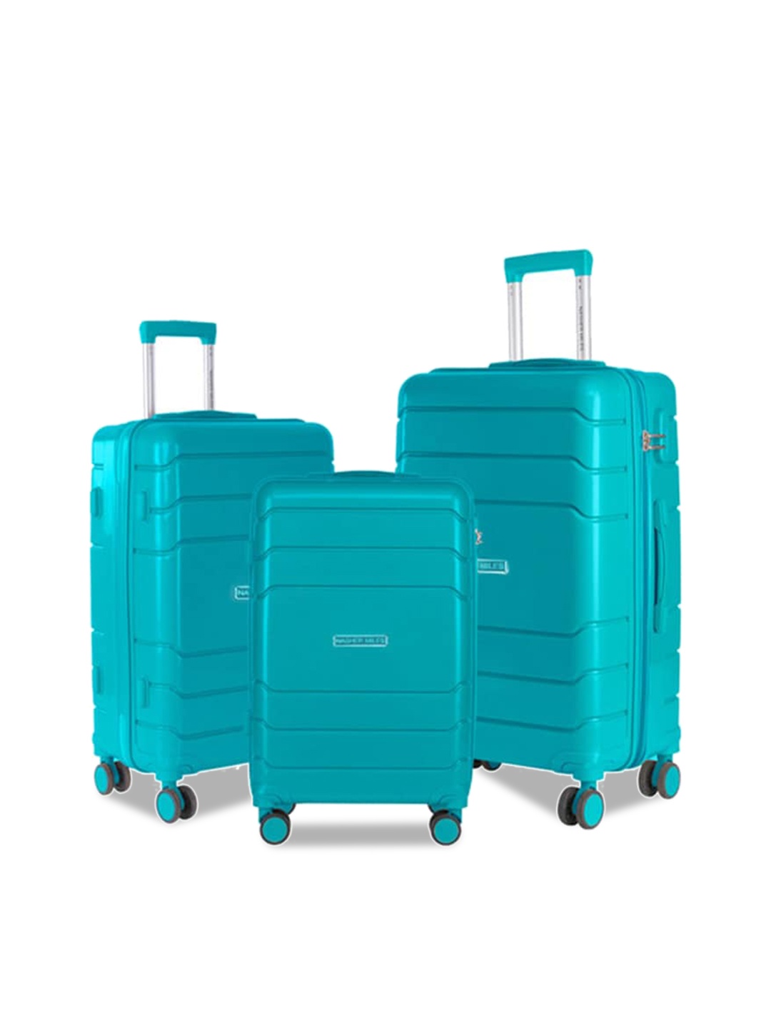 

Nasher Miles Set Of 3 Hard-Sided Textured Trolley Suitcases, Blue