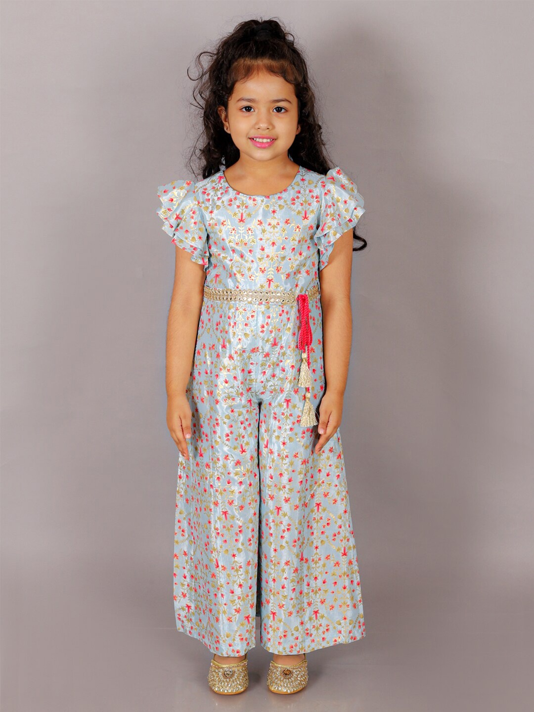 

LIL DRAMA Girls Floral Printed Cotton Basic Jumpsuit, Blue