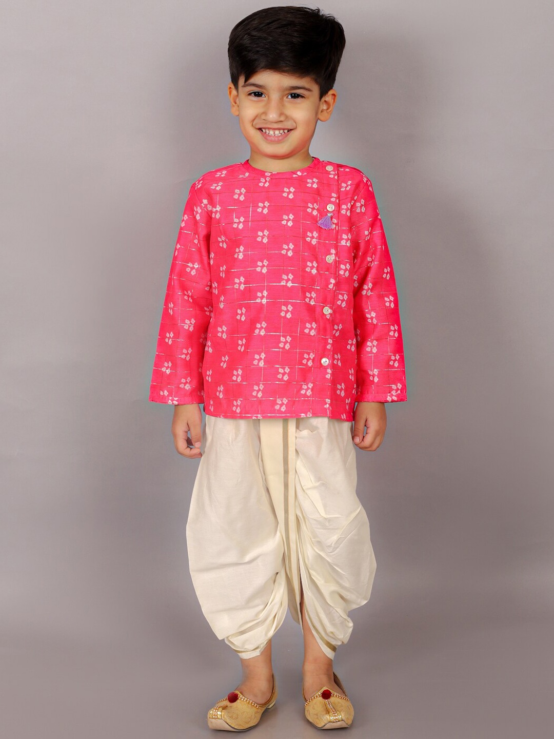 

LIL DRAMA Boys Ethnic Motifs Printed Kurti With Dhoti Pants, Pink