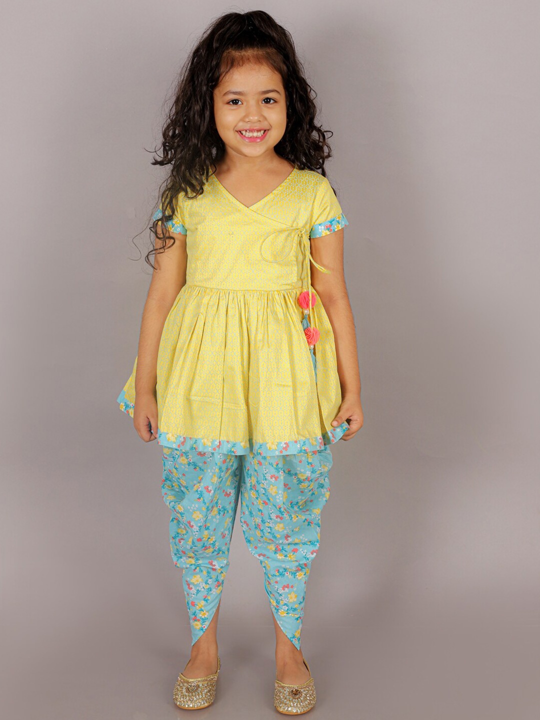 

LIL DRAMA Girls Printed Kurta With Dhoti Set, Yellow