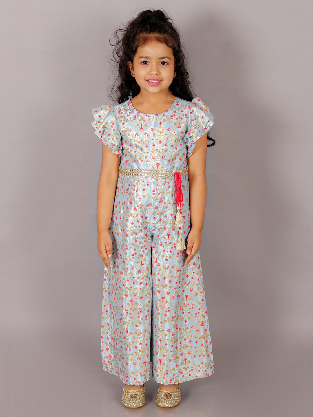 

LIL DRAMA Girls Printed Cotton Basic Jumpsuit, Blue