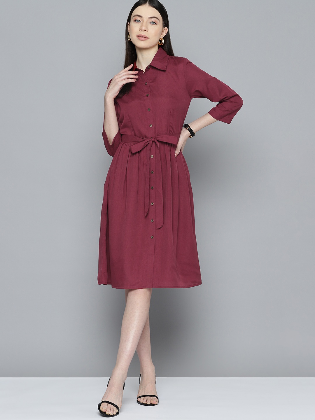 

Chemistry Crepe Shirt Dress, Maroon