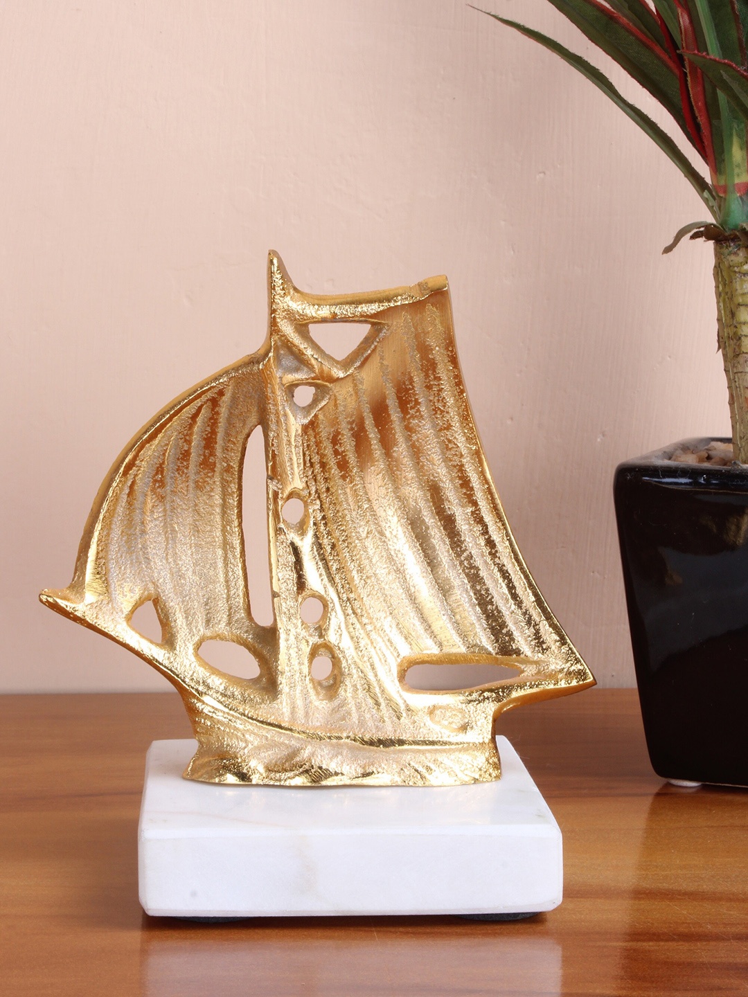 

STITCHNEST Gold-Toned Small Size Ship Figurine Showpieces