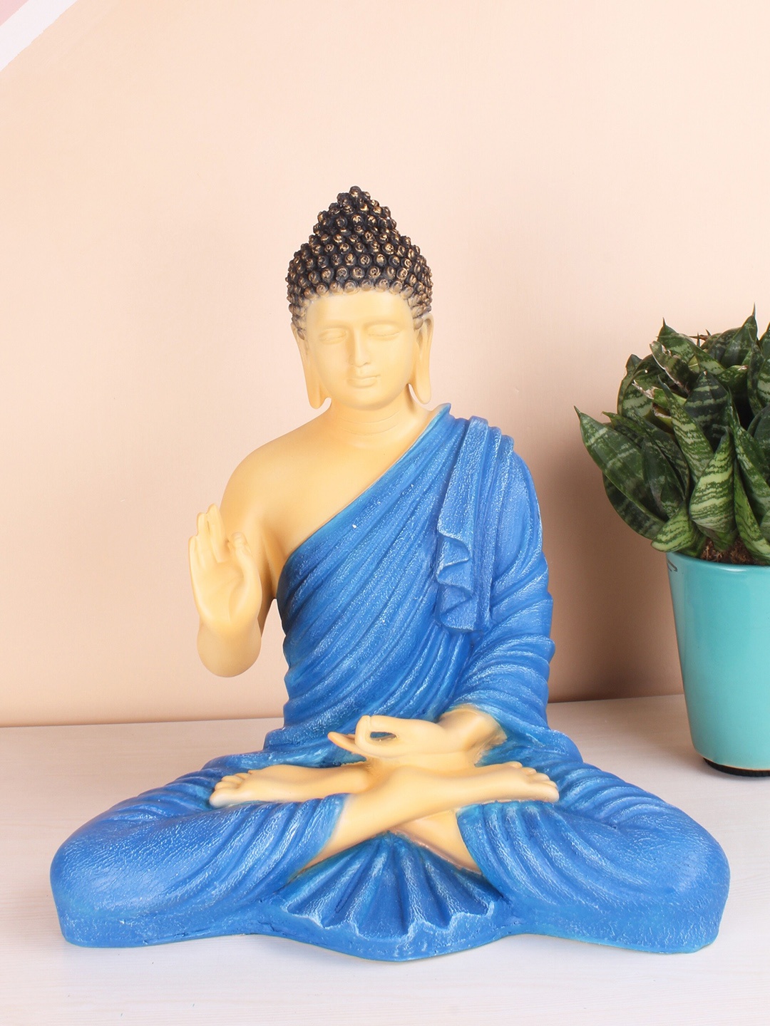 

STITCHNEST Blue & Beige Textured Buddha Showpiece