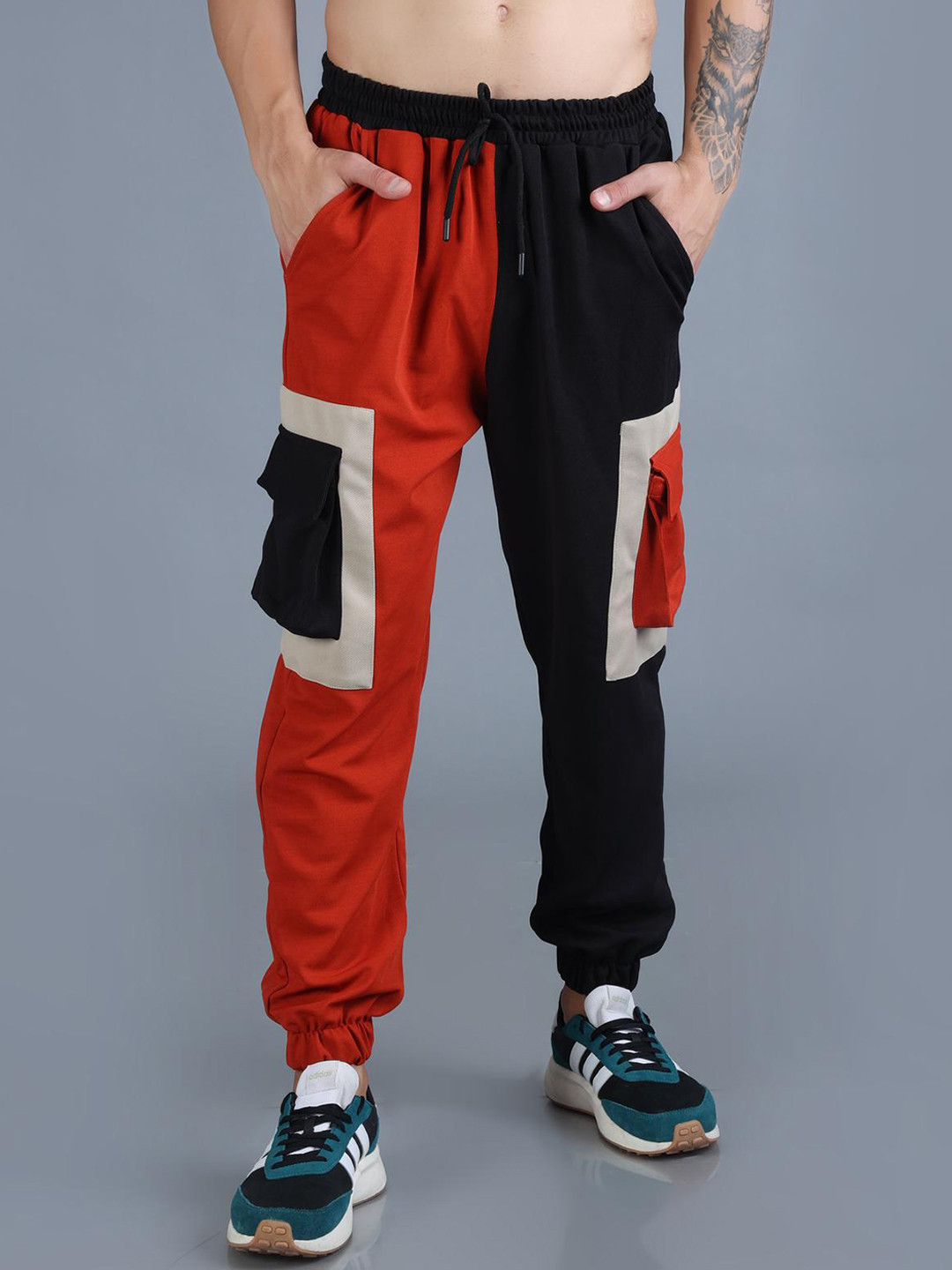 

The Dance Bible Men Colourblocked Anti Odour Cotton Relaxed Baggy- Fit Joggers, Rust