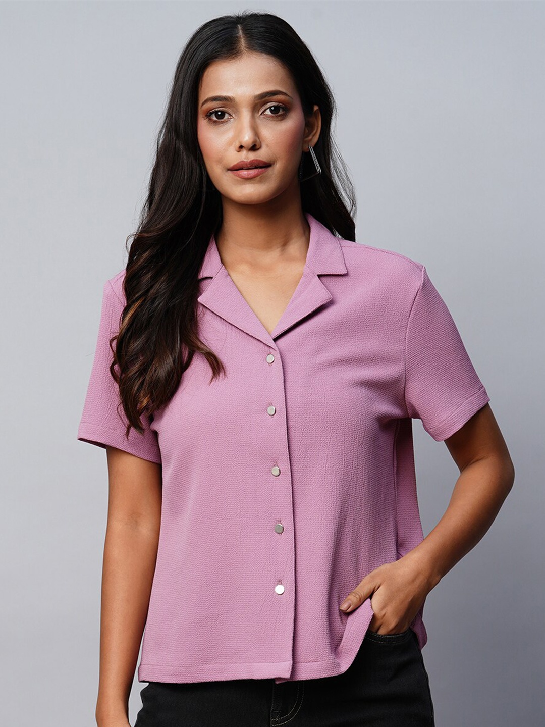 

Chemistry Cuban Collar Casual Shirt, Mauve
