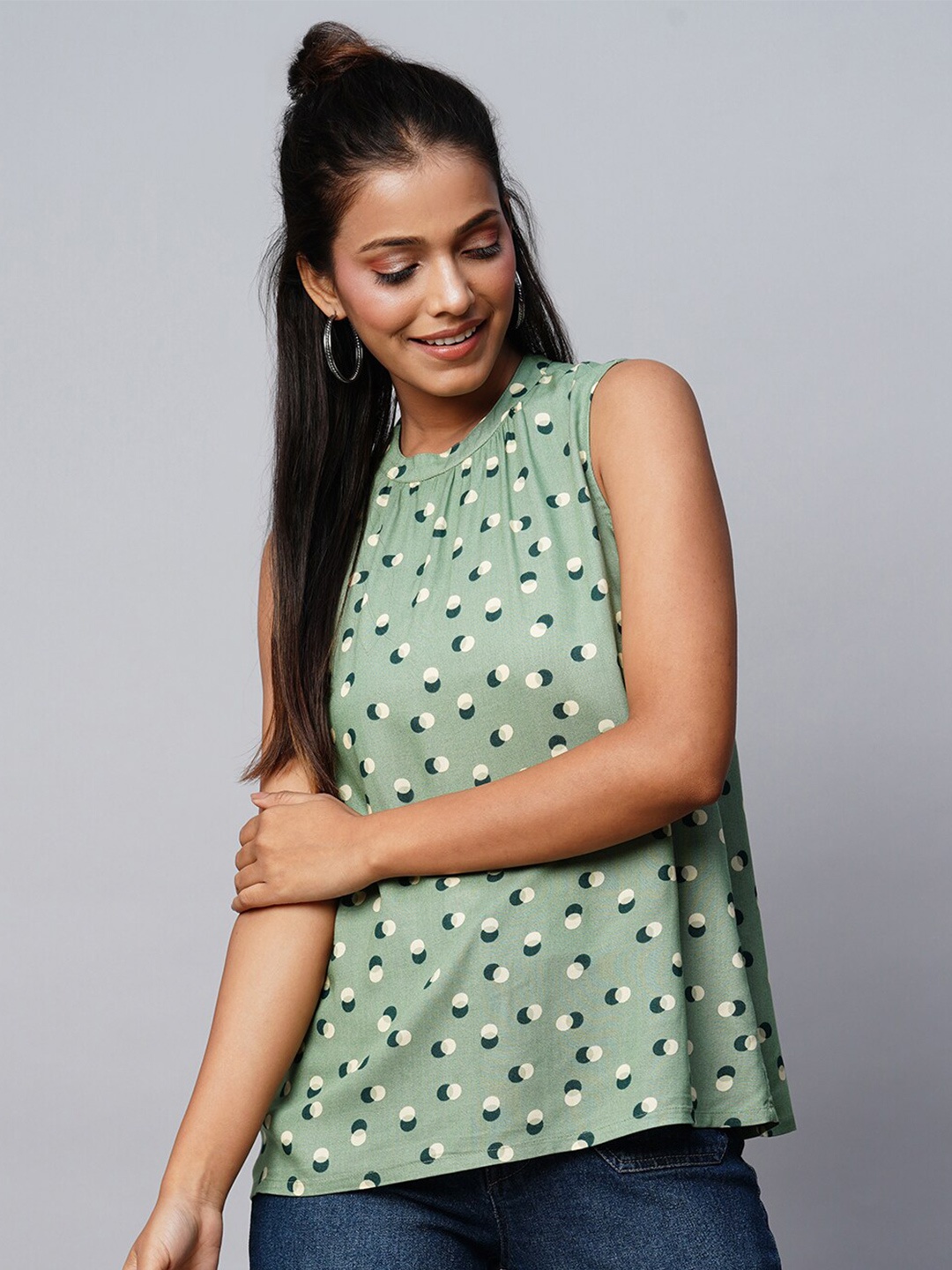

Chemistry Geometric Print A-Line Top, Green