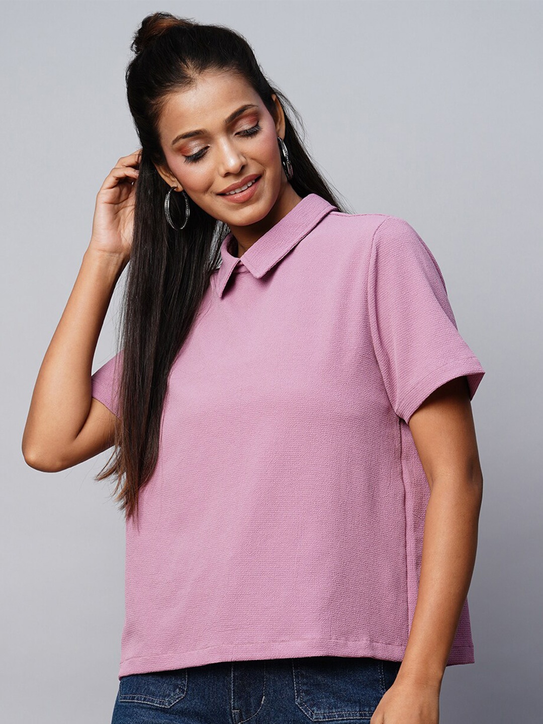 

Chemistry Shirt Collar Short Sleeve Regular Top, Mauve