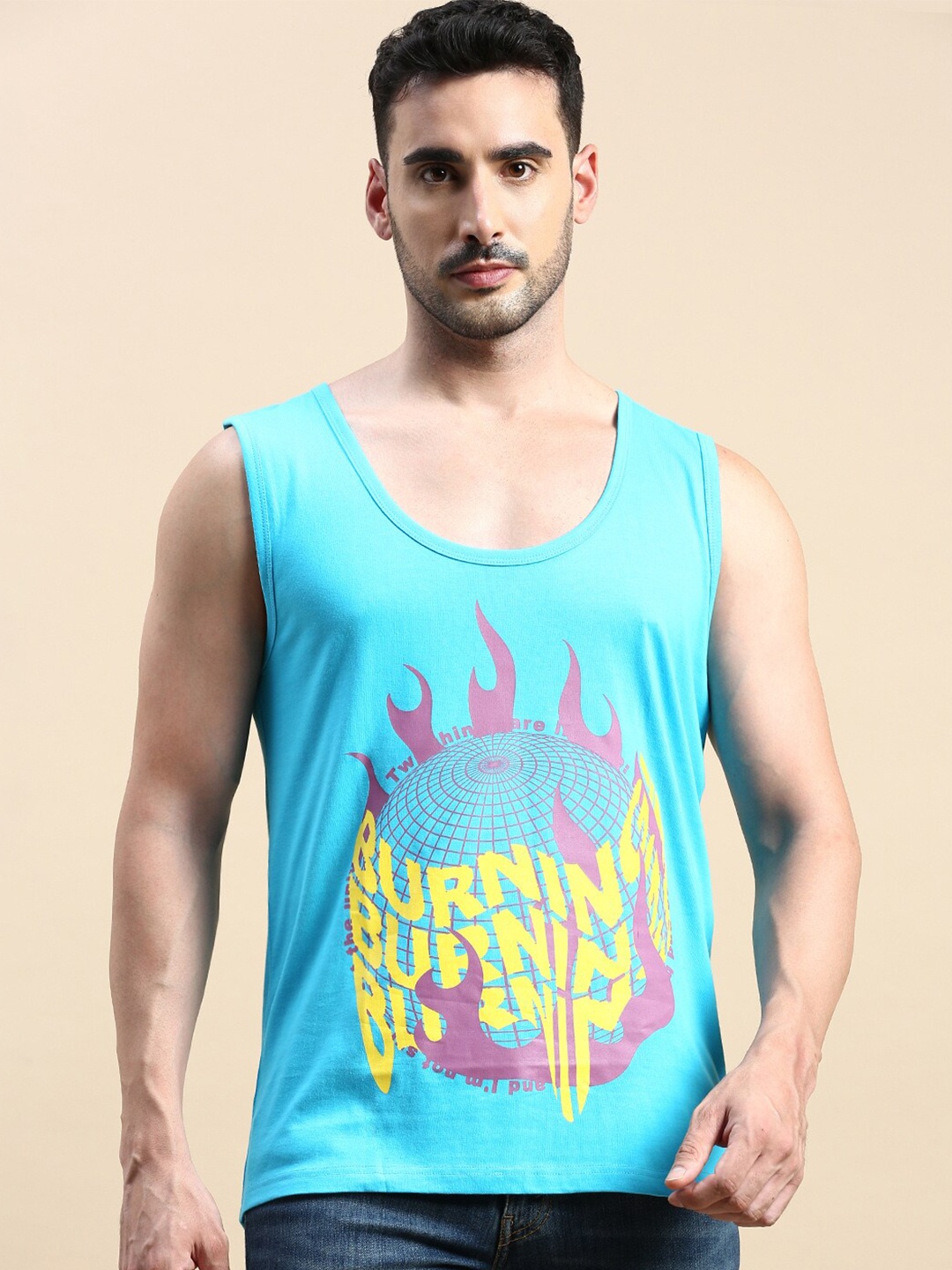 

BLACK RADIO Typography Printed Pure Cotton T-shirt, Turquoise blue