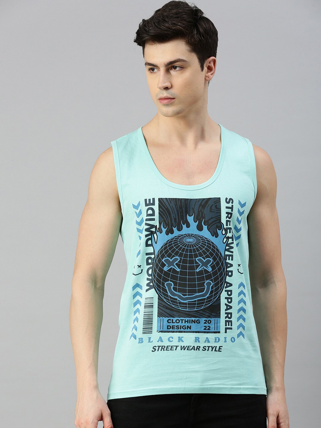 

BLACK RADIO Graphic Printed Pure Cotton T-Shirt, Blue