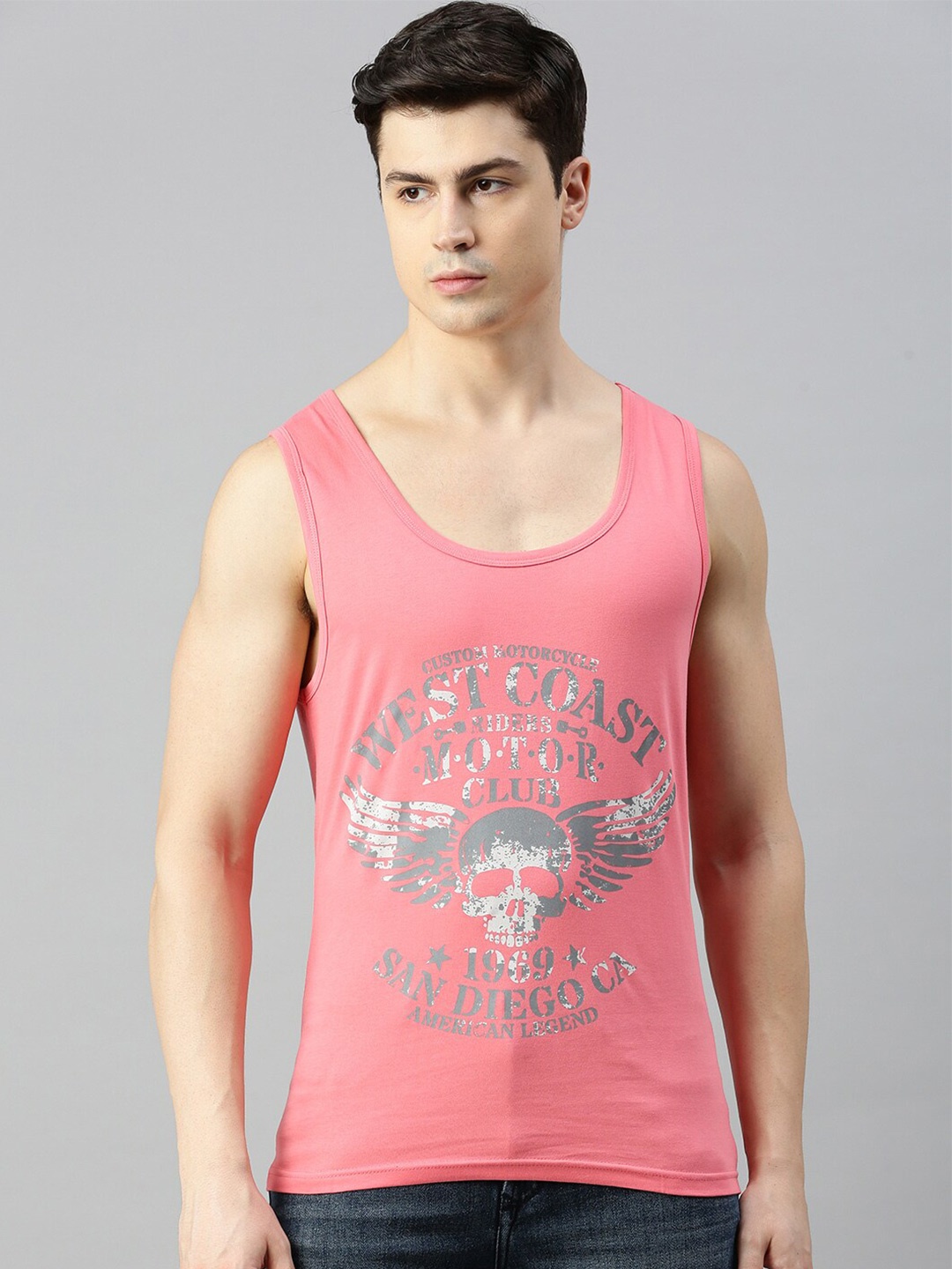 

BLACK RADIO Typography Printed Sleeveless Pure Cotton T-shirt, Pink