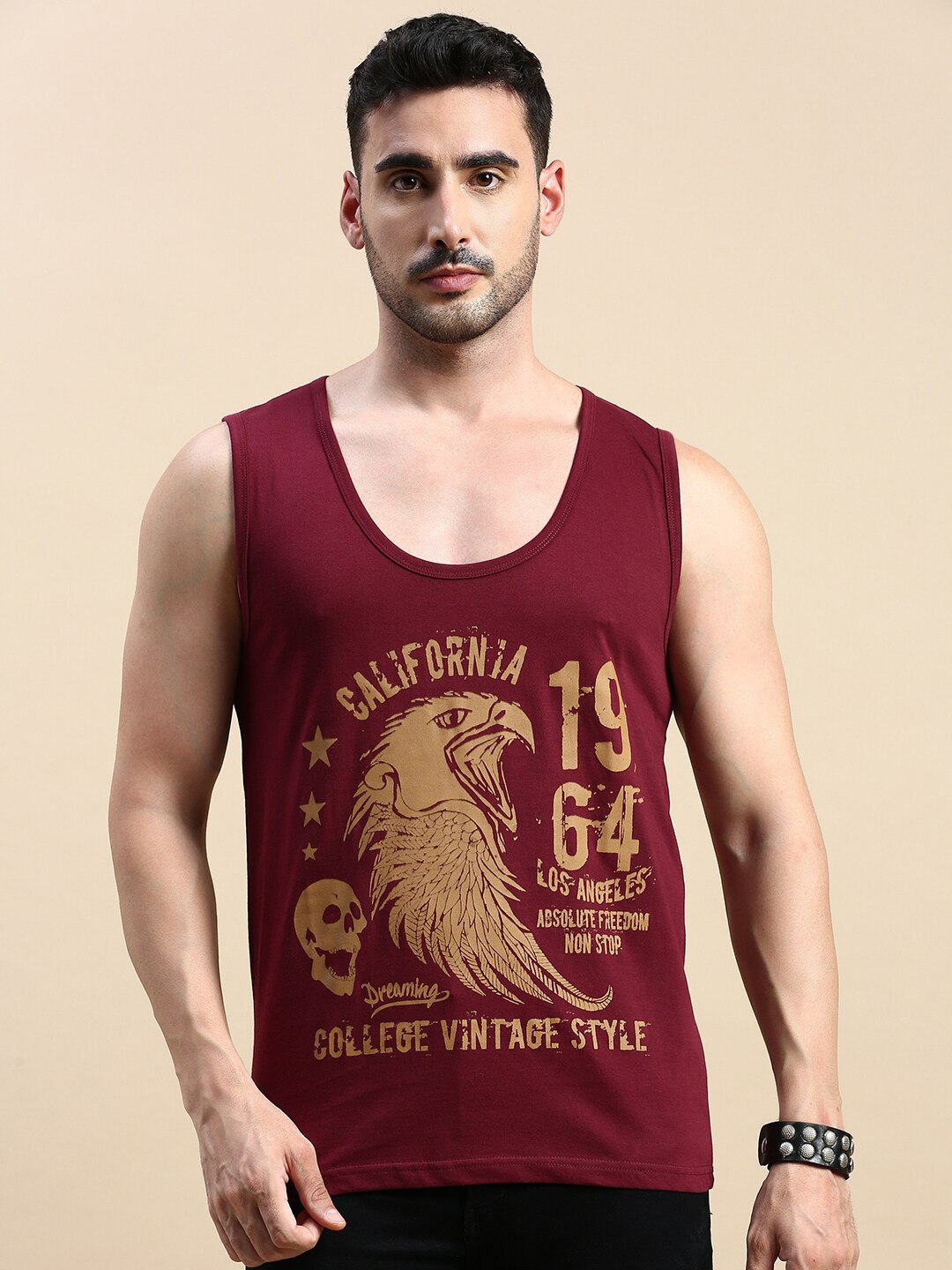 

BLACK RADIO Typography Printed Pure Cotton T-shirt, Maroon