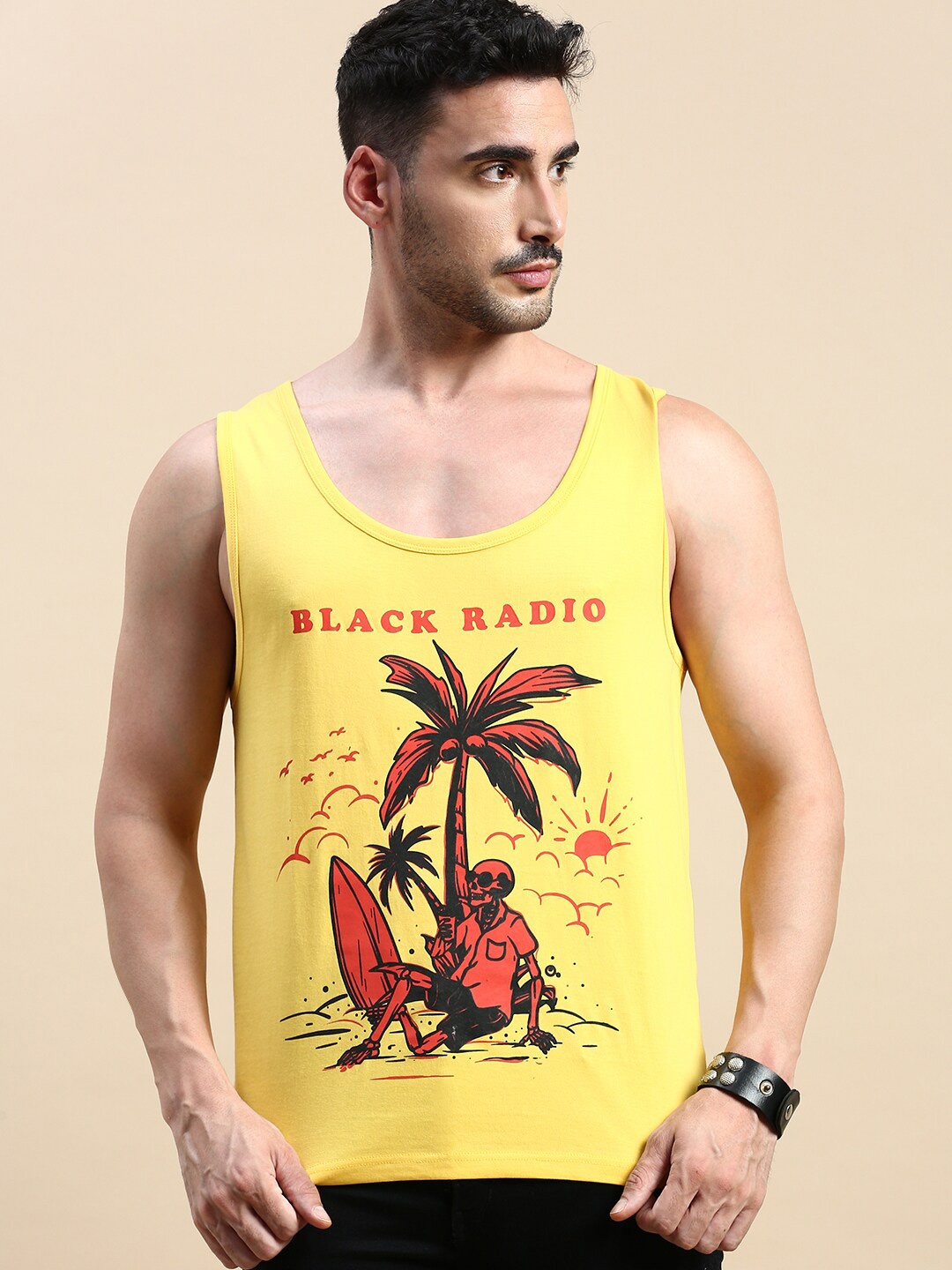 

BLACK RADIO Graphic Printed Pure Cotton T-shirt, Yellow