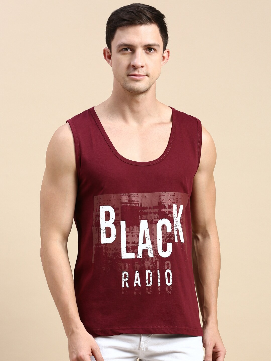 

BLACK RADIO Typography Printed Pure Cotton T-shirt, Maroon