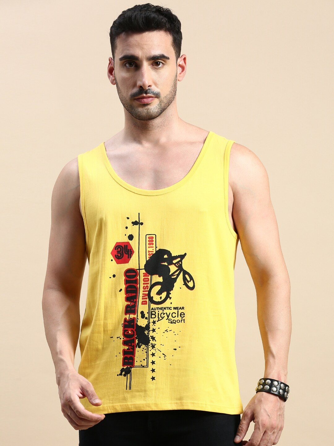 

BLACK RADIO Graphic Printed Pure Cotton T-Shirt, Yellow