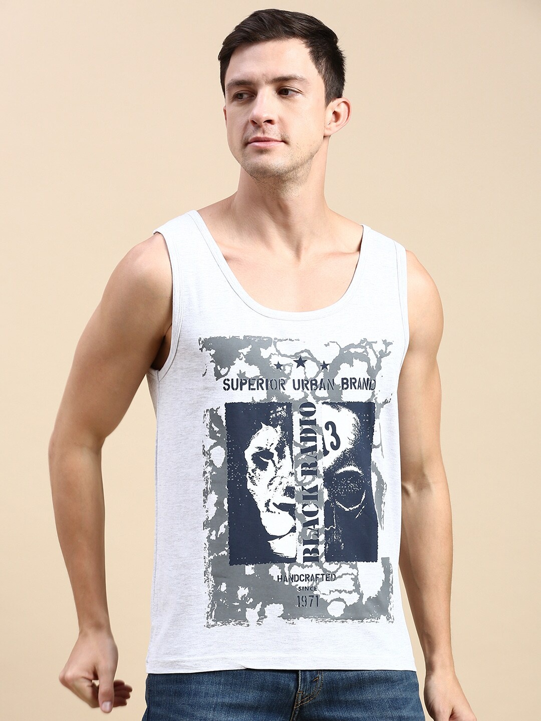 BLACK RADIO Graphic Printed Pure Cotton T-shirt, White