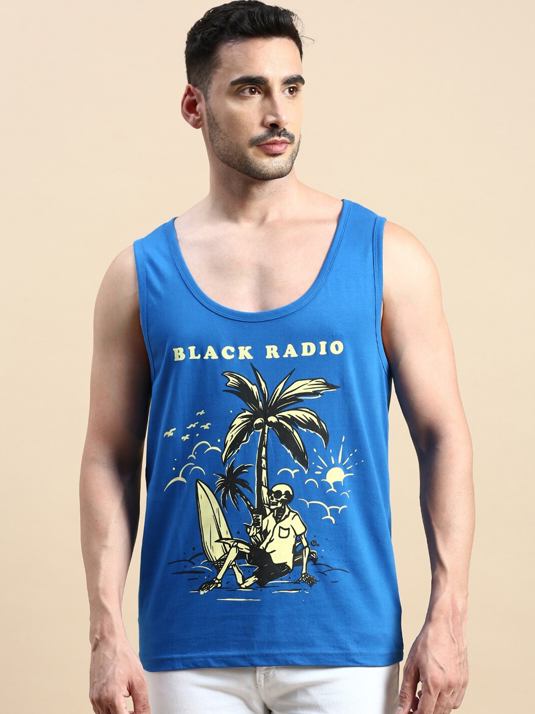 

BLACK RADIO Graphic Printed Pure Cotton T-shirt, Blue