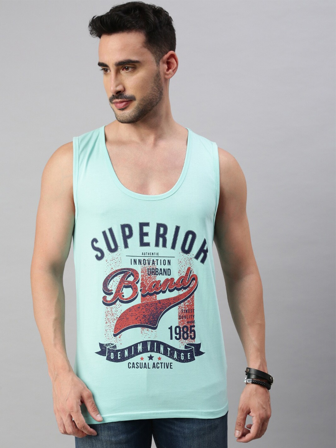 

BLACK RADIO Round Neck Typograpgy Printed Cotton T-shirt, Blue