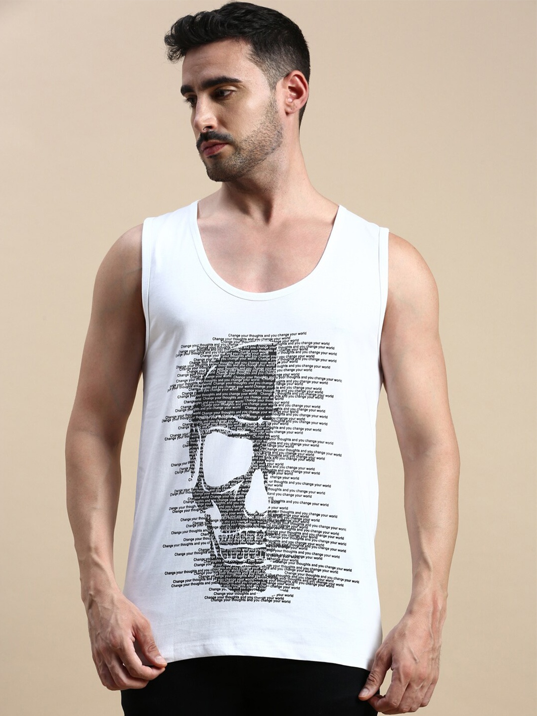 

BLACK RADIO Round Neck Graphic Printed Cotton T-shirt, White