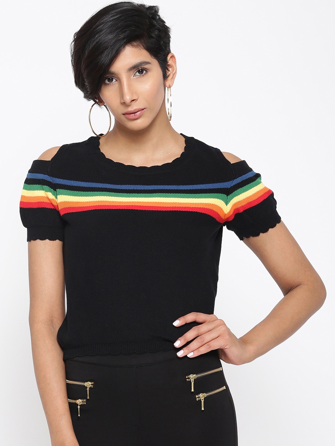

ONLY Women Black Striped Pullover