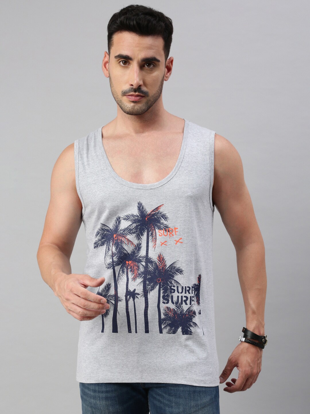 

BLACK RADIO Graphic Printed Pure Cotton T-shirt, Grey melange