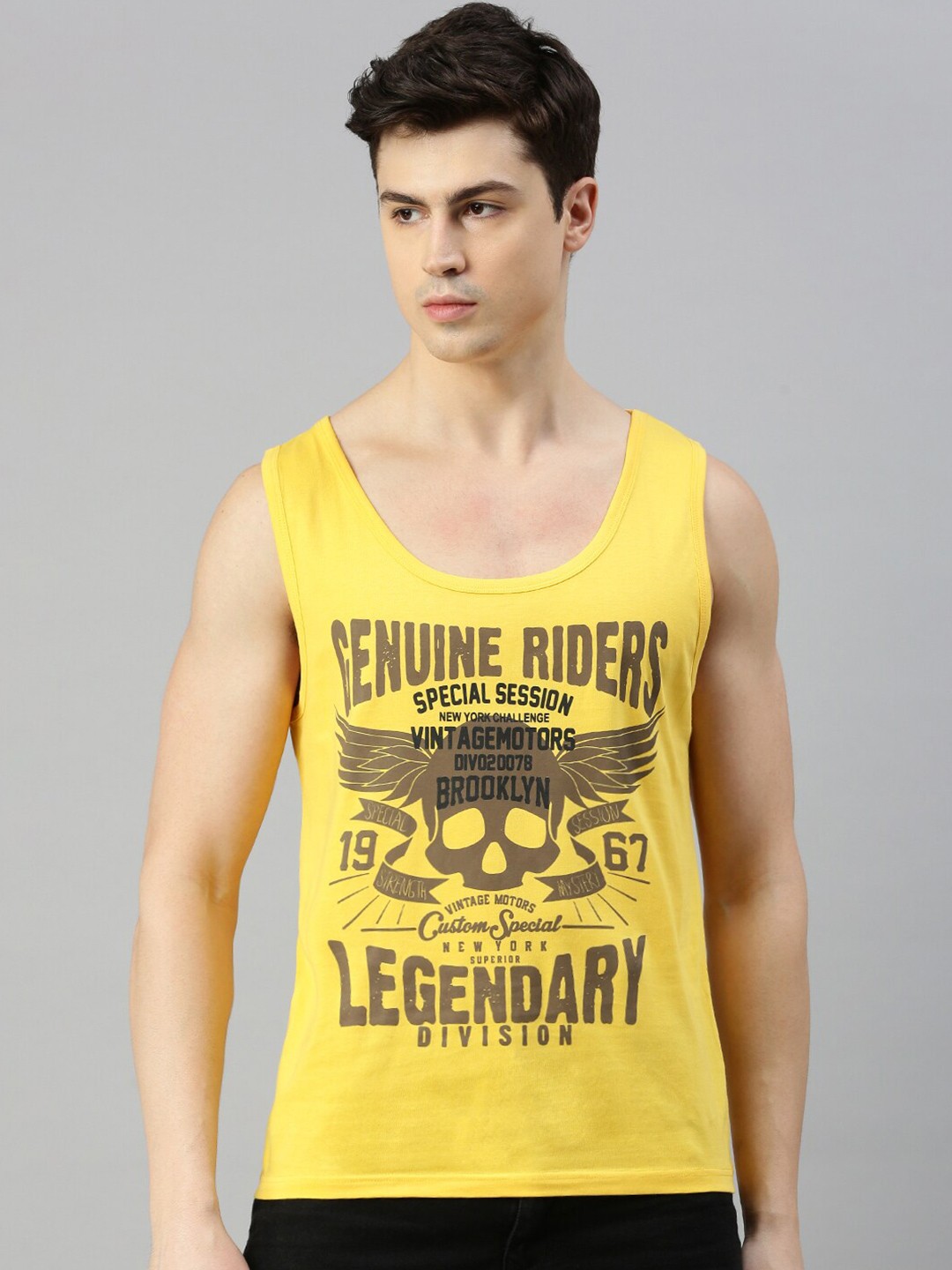 

BLACK RADIO Typography Printed Pure Cotton T-shirt, Yellow