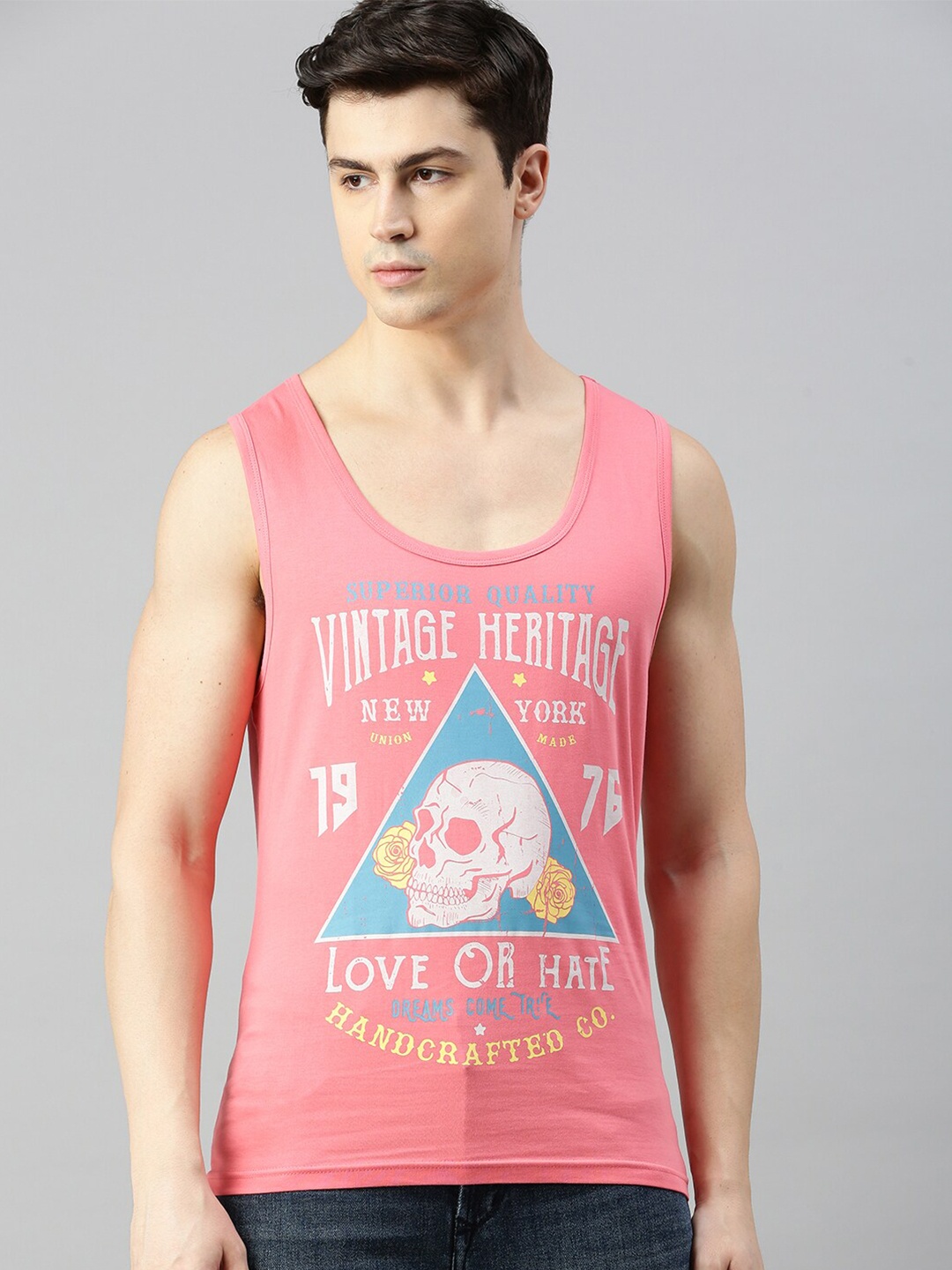 

BLACK RADIO Graphic Printed Sleeveless Pure Cotton T-shirt, Pink