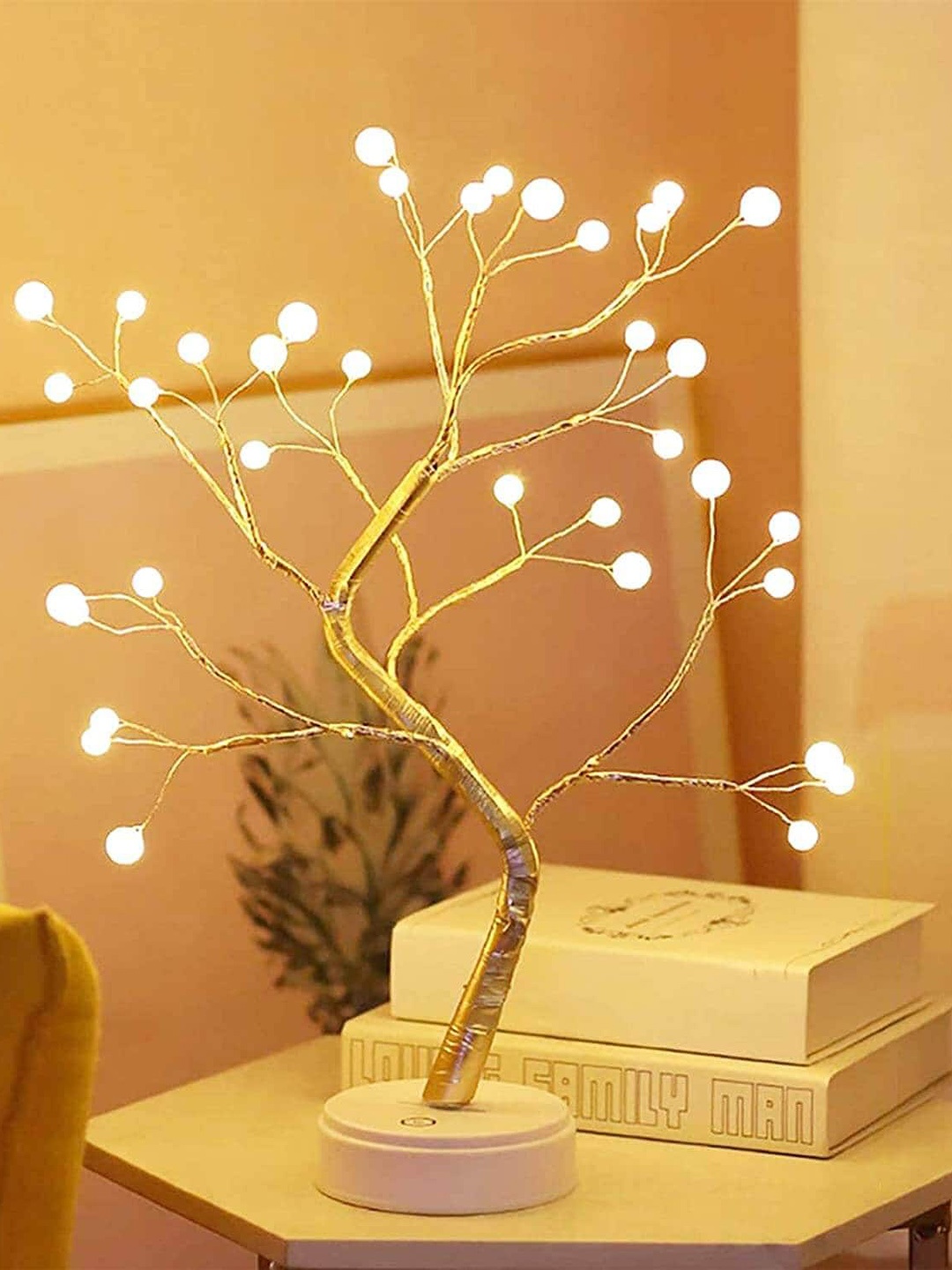

Awestuffs Golden Tree Lamp 36 Pearls LED Lights Touch Switch Table Lamp, Gold