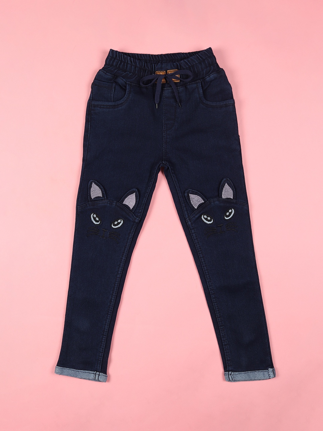 

F2M Kids Slim Fit High-Rise Clean Look Embroidered Stretchable Jeans, Navy blue