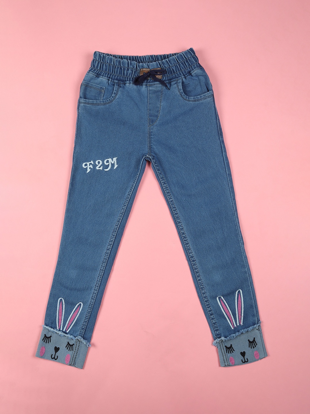 

F2M Unisex Slim Fit High-Rise Clean Look Embroidered Jeans, Blue