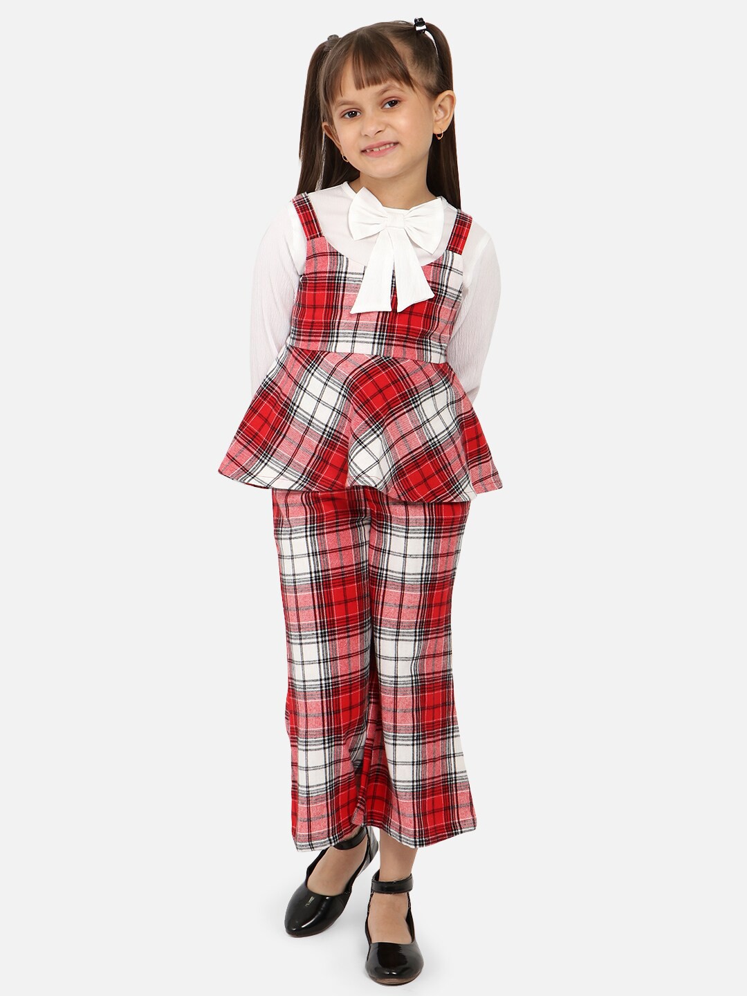 

Nauti Nati Girls Checked Top & Trousers With Inner T-Shirt, Red