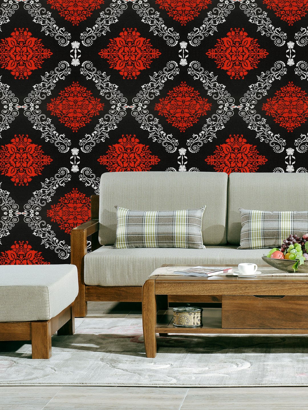 

Jaamso Royals Red & Black Damask Self Adhesive Wallpaper