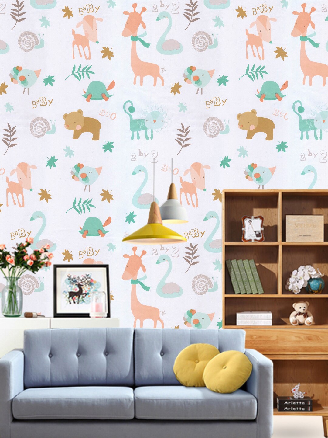 

Jaamso Royals White Animal Printed Self Adhesive Peel And Stick Wallpaper