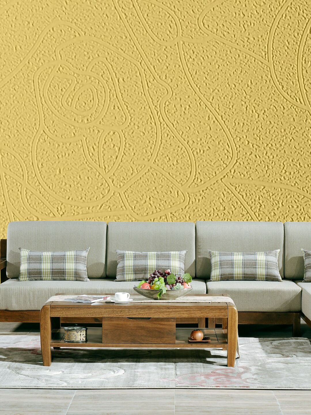 Jaamso Royals Mustard-Yellow Printed Self Adhesive & Waterproof Wallpaper