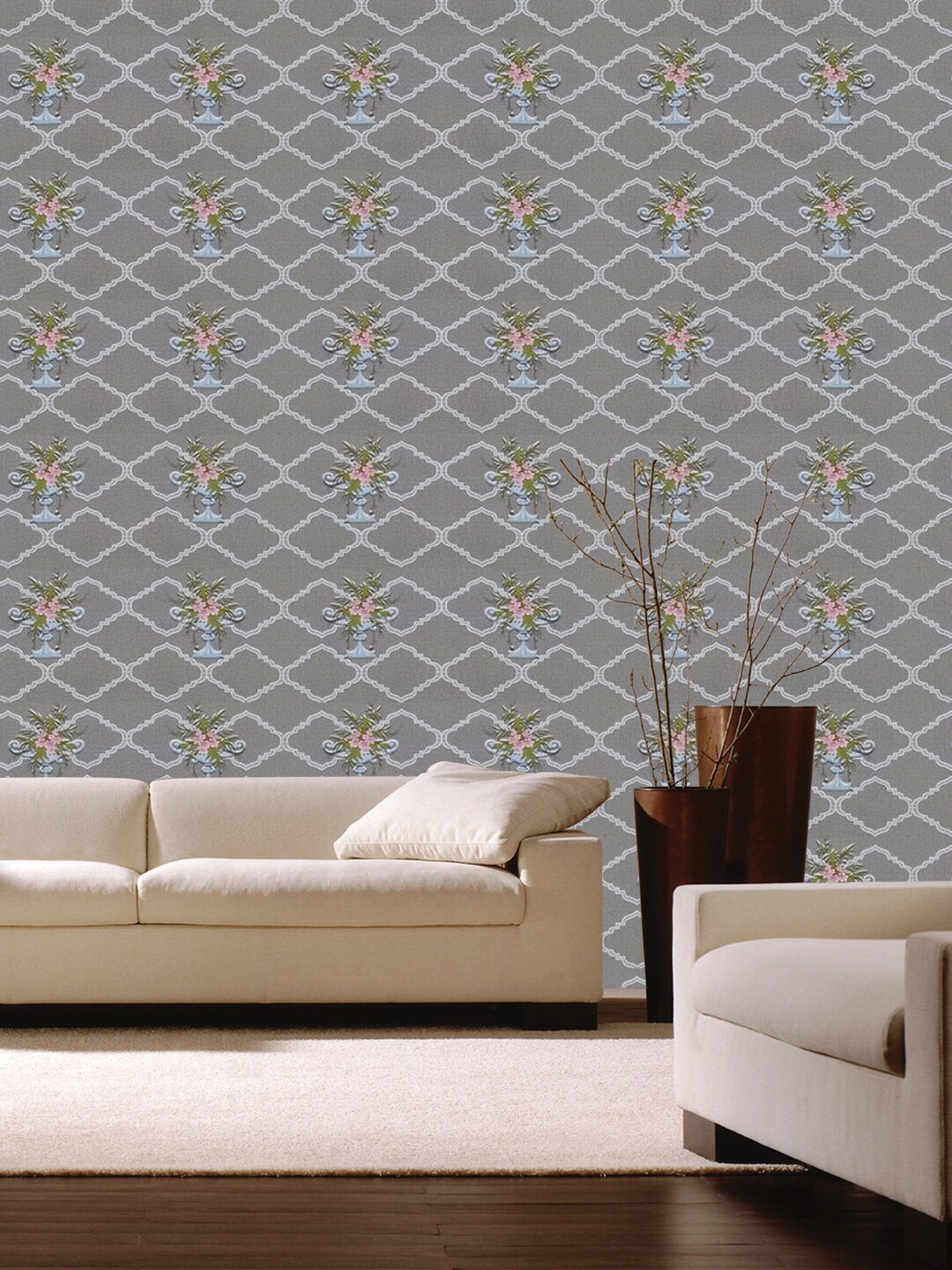 

Jaamso Royals Grey & Pink Floral Design Self Adhesive & Waterproof Wallpaper