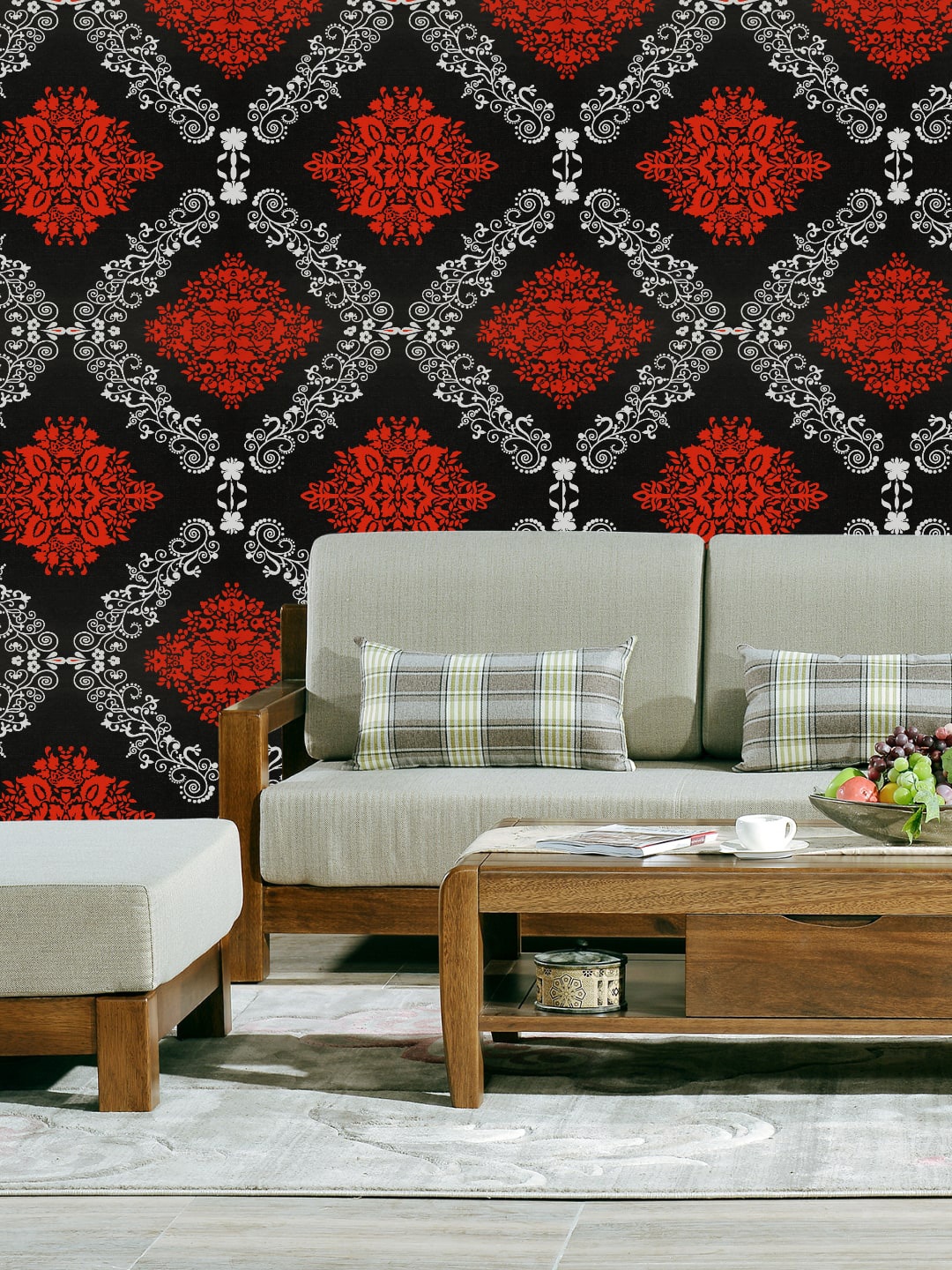 

Jaamso Royals Red and Black Printed Damask Self Adhesive Wallpaper