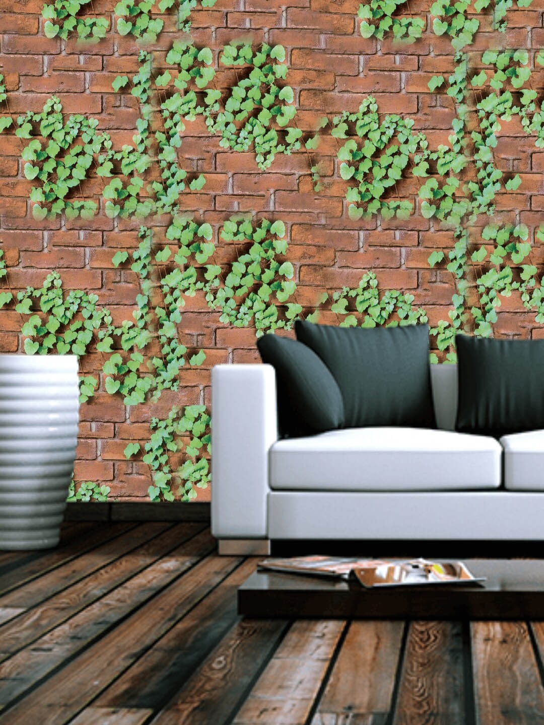 

Jaamso Royals Brown Brick with Leaves Self Adhesive Wallpaper