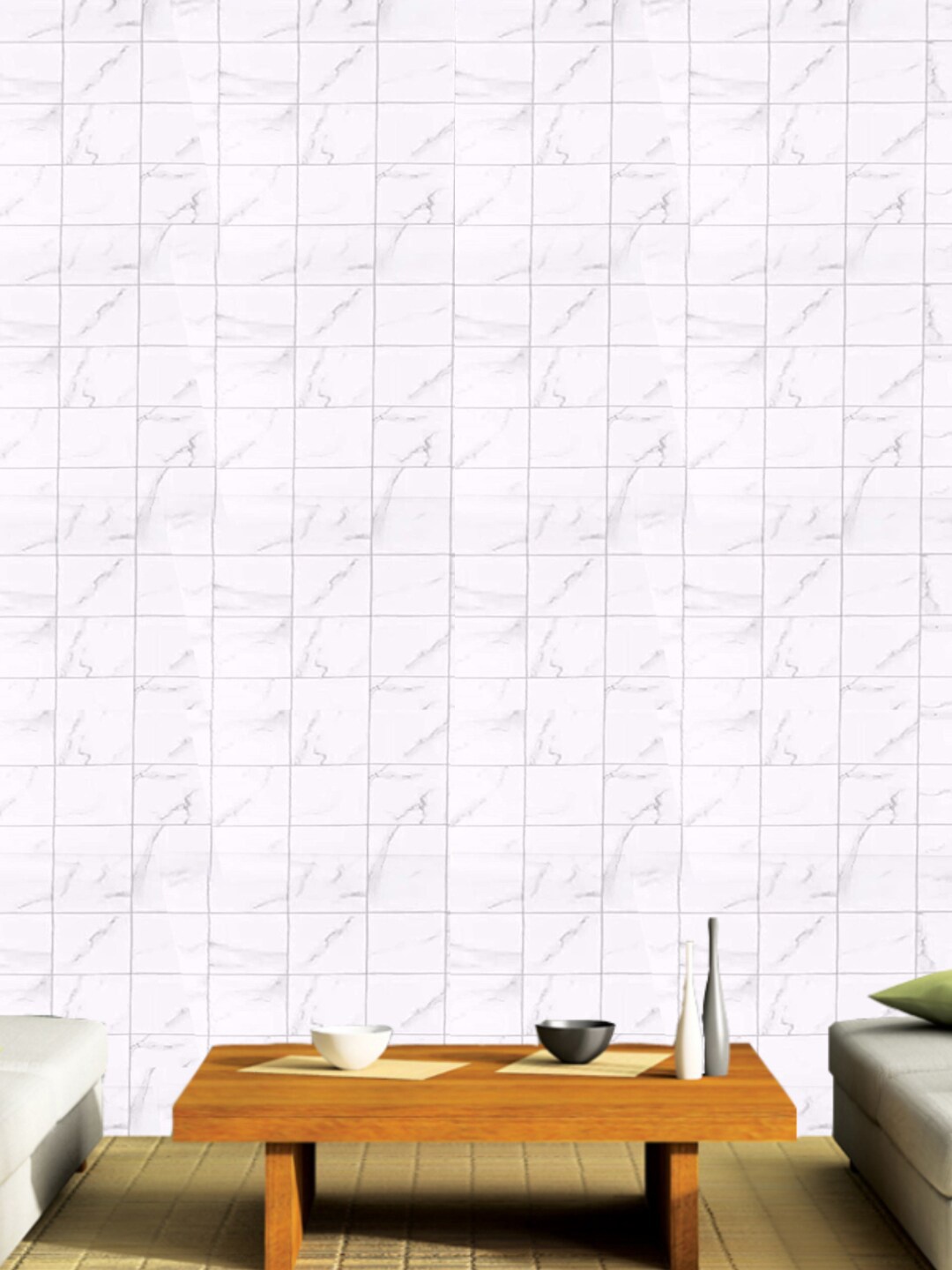 

Jaamso Royals White Marble With Checks Design Self Adhesive & Waterproof Wallpaper