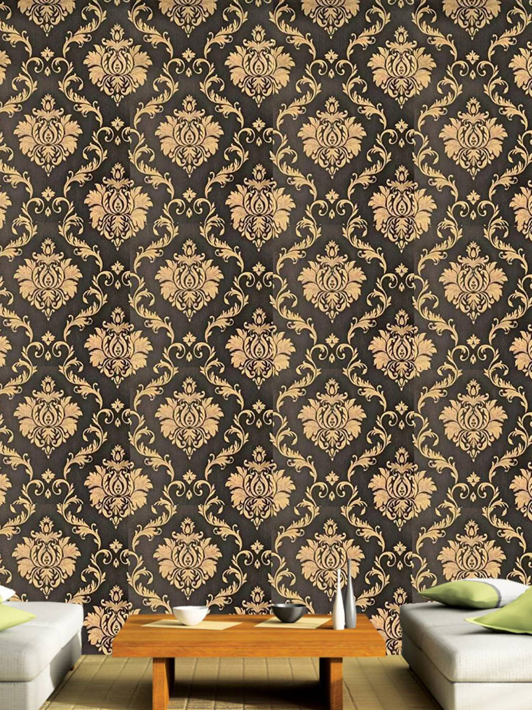 

Jaamso Royals Black & Gold-Toned Damask Peel And Stick Wallpaper