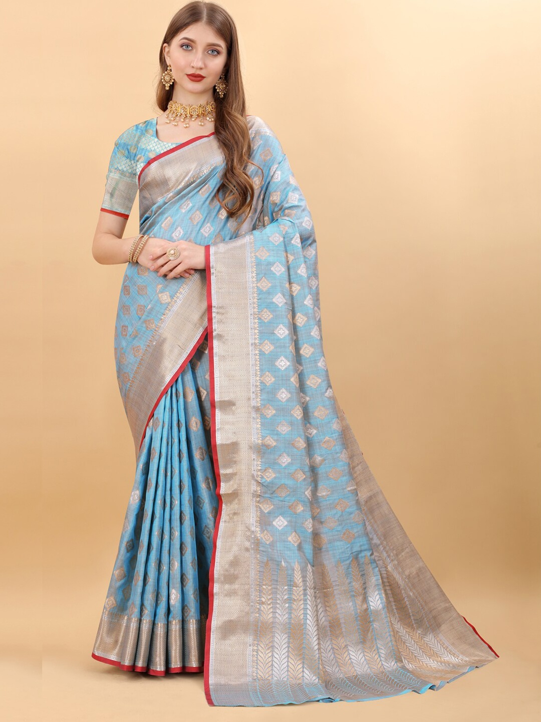 

JATRIQQ Woven Design Zari Saree, Blue